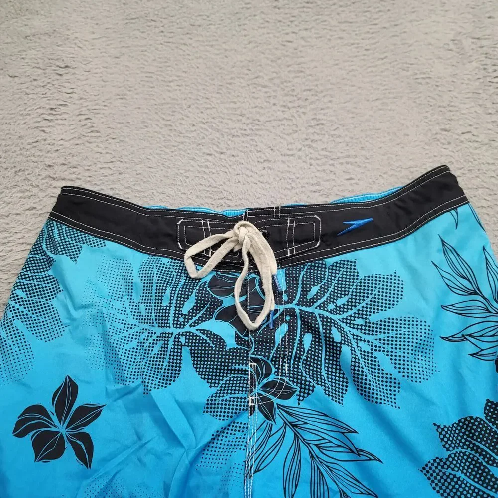 Speedo Shorts Mens 36 Blue Swim Lined‎ Floral Outdoors Casual Drawstring